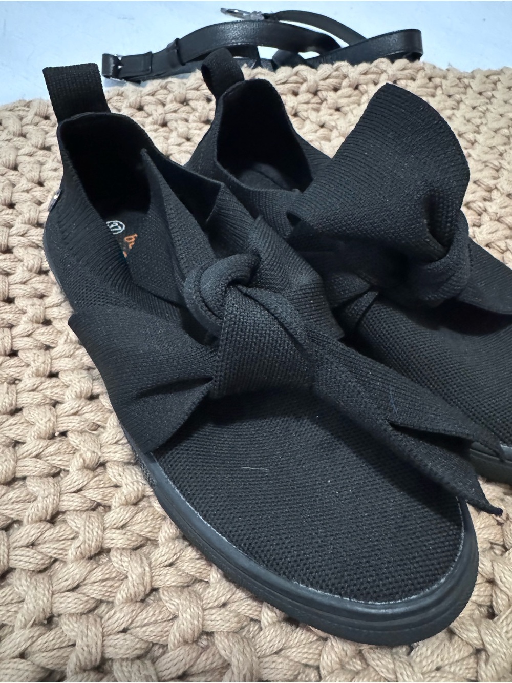 Black Knit Bow Slip-On Sneakers